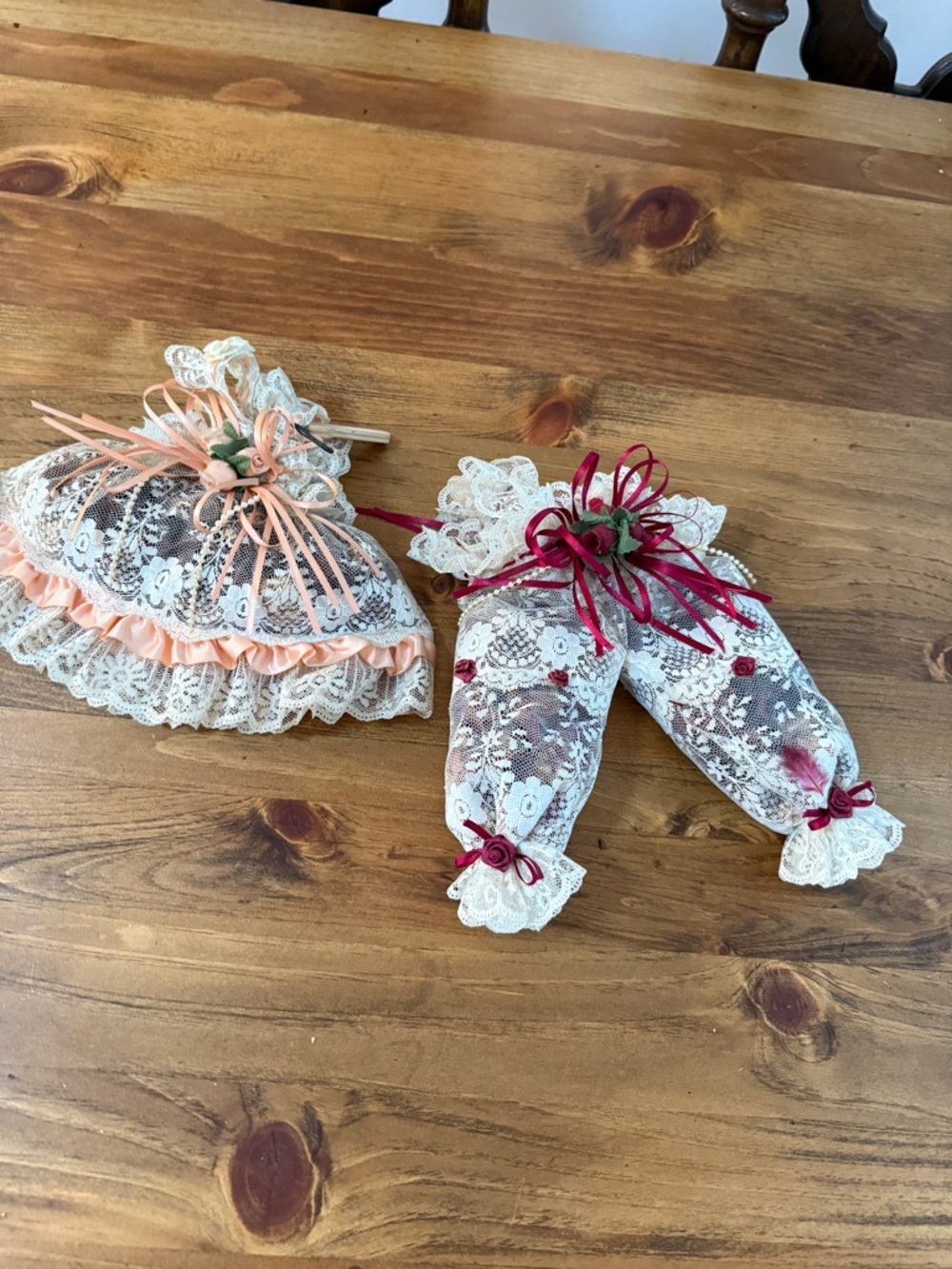 Victorian Lace Doll Bloomers & Bonnet Set in Ivory with Pink Accents potpourri